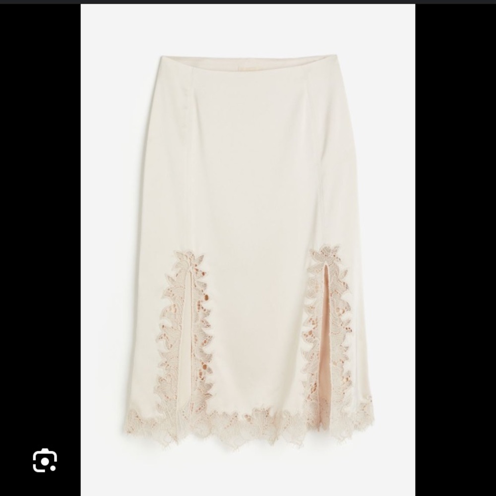 H & M NWT LACE TRIM DOUBLE SLIT SATIN STRETCH PENCIL SKIRT SIZE 4 - Picture 2 of 10